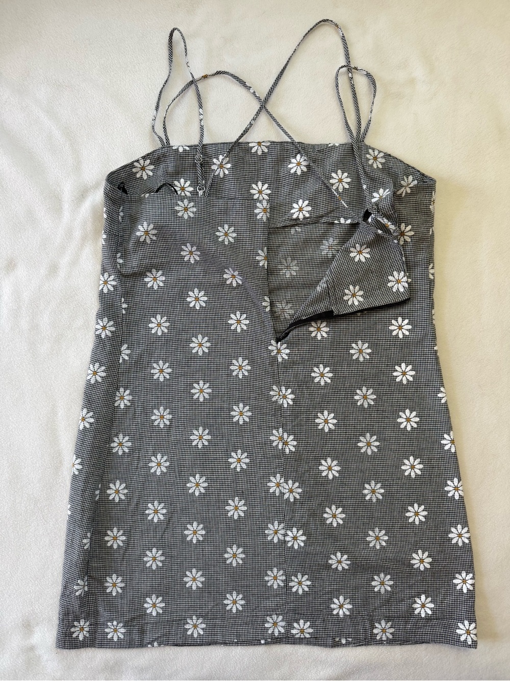 Elodie Black Mini Dress with White Daisy Print - Picture 2 of 4